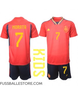 Günstige Spanien Alvaro Morata #7 Heimtrikotsatz Kinder WM 2022 Kurzarm (+ Kurze Hosen)
